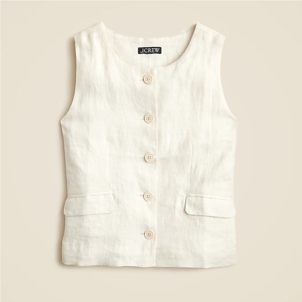 NWT J.Crew Crewneck vest in linen (size 0)